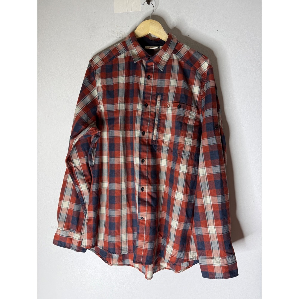 Fjallraven Fjallglim long sleeve Shirt Red Navy Plaid Polyester Flannel XL